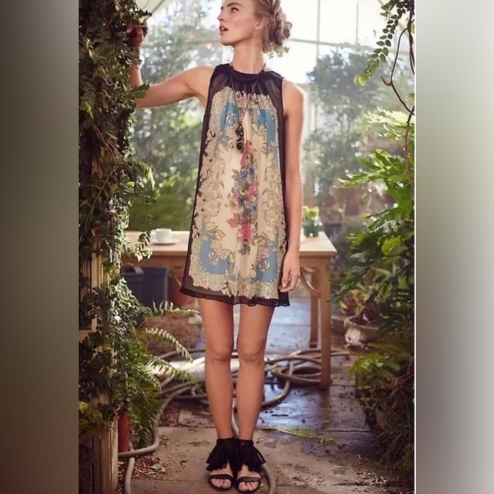 Moulinette Soeurs Anthropologie Floral Silk Mini Dress - Size